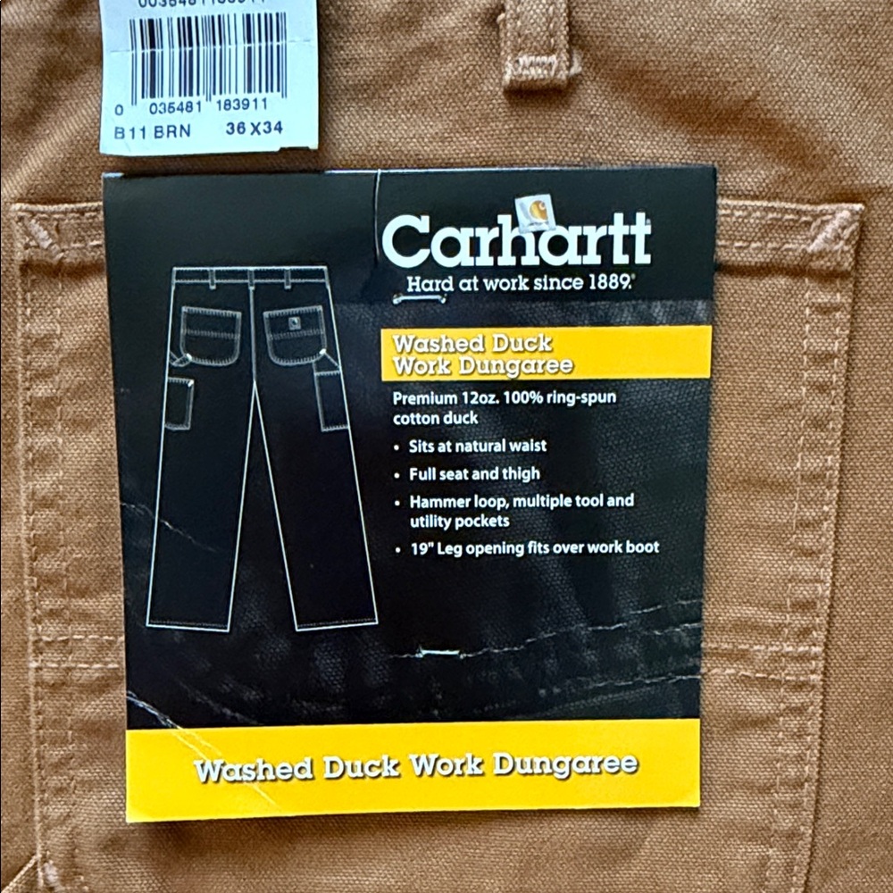 Carhartt Men’s Tan Washed Duck Work Pants 36x34 - Picture 2 of 9